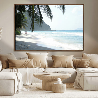 18311030-MGV-CV-36X24-Tropical Beach Wall Art Canvas Print, Framed Serene Ocean Art Picture Print, Palm Tree Shadows Perfect Tropical Coastal Decor