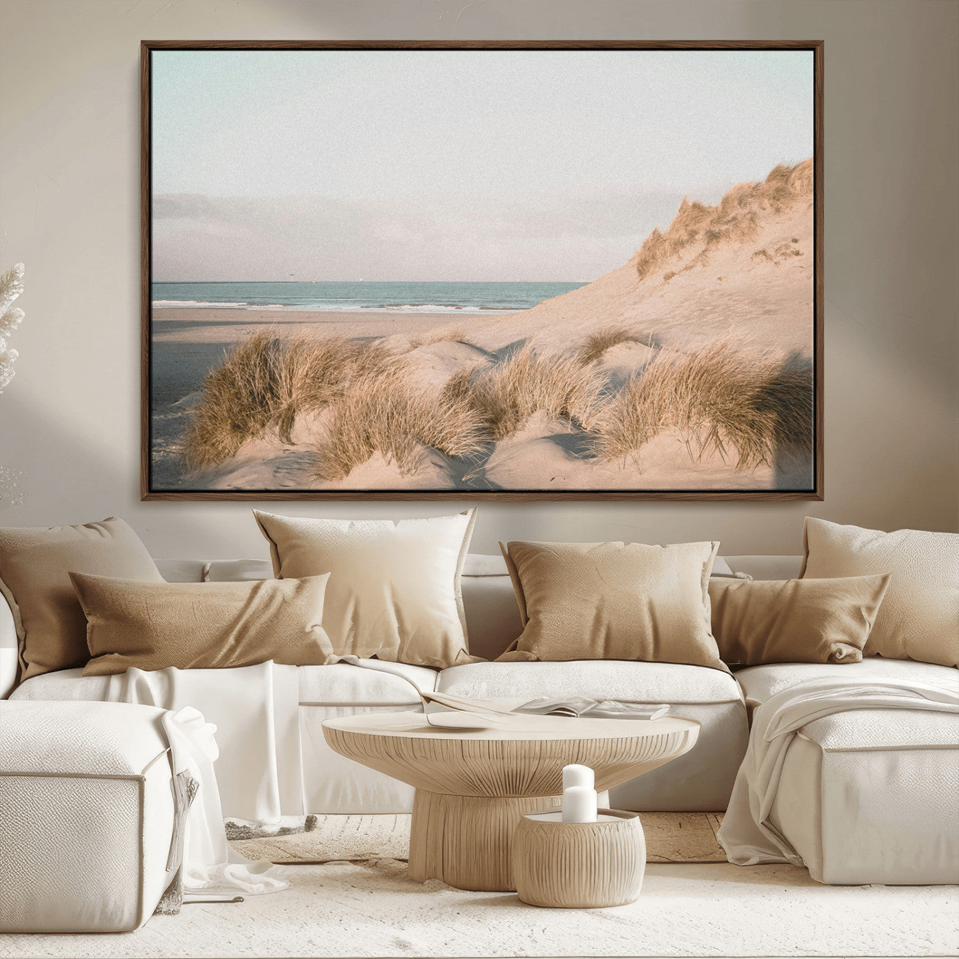 28064037-MGV-CV-36X24-Minimalist Seascape Wall Art Canvas Print, Framed Neutral Beach Print Art Picture Print, Sand Dune Photography Perfect