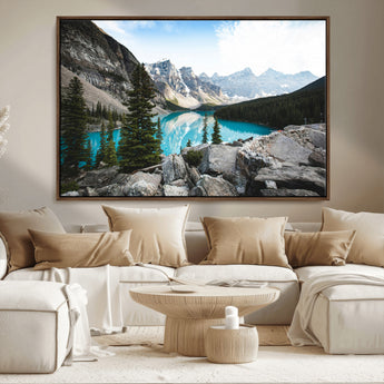 98014896-MGV-FC-36X24_Walnut-Canadian Rockies Wall Art Canvas Print, Framed Mountain Landscape Art Picture Print, Turquoise Water Perfect Scandinavian