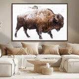 94261165-MGV-CV-36X24-Snowy Buffalo Wall Art Canvas Print, Framed Wildlife Photography Art Picture Print, Brown Tones Perfect Rustic Lodge Decor Decor