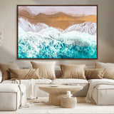 26870666-MGV-CV-36X24-Aerial Beach Wall Art Canvas Print, Framed Ocean Waves Art Picture Print, Coastal Landscape Perfect Coastal Minimalist Decor