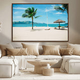 42623350-MGV-FC-36X24_Walnut-Tropical Beach Wall Art Canvas Print, Framed Palm Tree Art Picture Print, Ocean View Perfect Tropical Coastal Decor Artwork