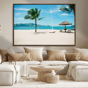 42623350-MGV-FC-36X24_Walnut-Tropical Beach Wall Art Canvas Print, Framed Palm Tree Art Picture Print, Ocean View Perfect Tropical Coastal Decor Artwork