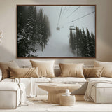 87018452-MGV-CV-36X24-Ski Lift Wall Art Canvas Print, Framed Snowy Pines Art Picture Print, Misty Landscape Perfect Winter Serenity Decor Artwork