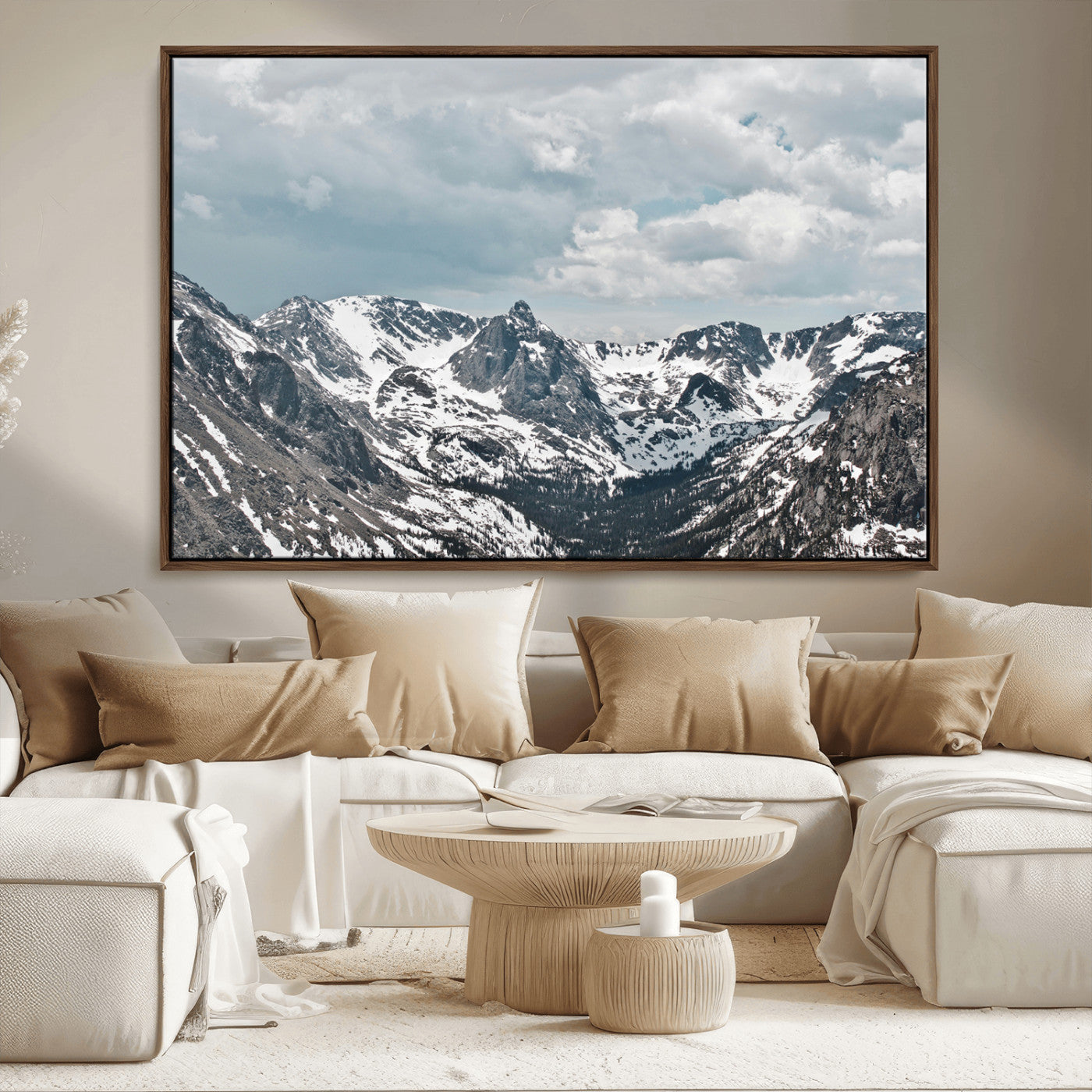 94074619-MGV-CV-36X24-Snowy Peaks Wall Art Canvas Print, Framed Alpine Wilderness Art Picture Print, Mountain Escape Perfect Winter Serenity Decor