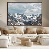 94074619-MGV-CV-36X24-Snowy Peaks Wall Art Canvas Print, Framed Alpine Wilderness Art Picture Print, Mountain Escape Perfect Winter Serenity Decor