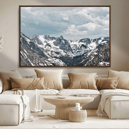 94074619-MGV-CV-36X24-Snowy Peaks Wall Art Canvas Print, Framed Alpine Wilderness Art Picture Print, Mountain Escape Perfect Winter Serenity Decor