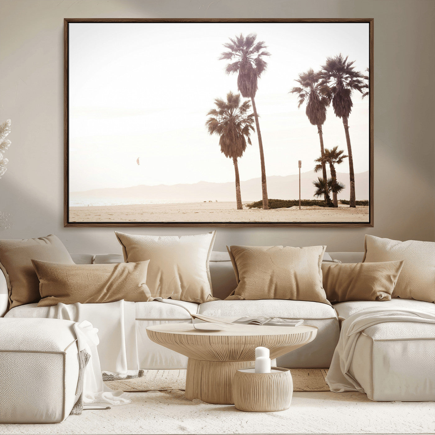 48255923-MGV-CV-36X24-Coastal Light Wall Art Canvas Print, Framed Relaxing Shoreline Art Picture Print, Minimalist Ocean Perfect Tropical Serenity Decor
