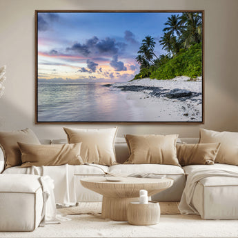 75045485-MGV-FC-36X24_Walnut-Tropical Beach Wall Art Canvas Print, Framed Sunset Glow Art Picture Print, Palm Tree Coast Perfect Tropical Coastal Decor Artwork