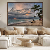 62574547-MGV-CV-36X24-Tropical Storm Wall Art Canvas Print, Framed Moody Beach Art Picture Print, Dramatic Sky Perfect Tropical Coastal Decor Artwork