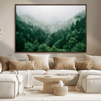 45265379-MGV-CV-36X24-Misty Forest Wall Art – Green Mountain Pine Tree Landscape Canvas Print, Nature Photography Artwork Home Decor for Bedroom, Living