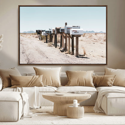 54616109-MGV-CV-36X24-Desert Mailboxes Wall Art – Rustic Rural Roadside Photography Canvas Print, American Southwest Landscape Home Decor for Living