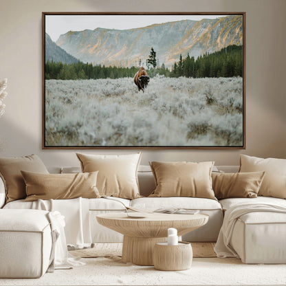 41674074-MGV-CV-36X24-Bison Wall Art – American Buffalo Wildlife Photography Canvas Print, Western Mountain Landscape Artwork Rustic Nature Decor for
