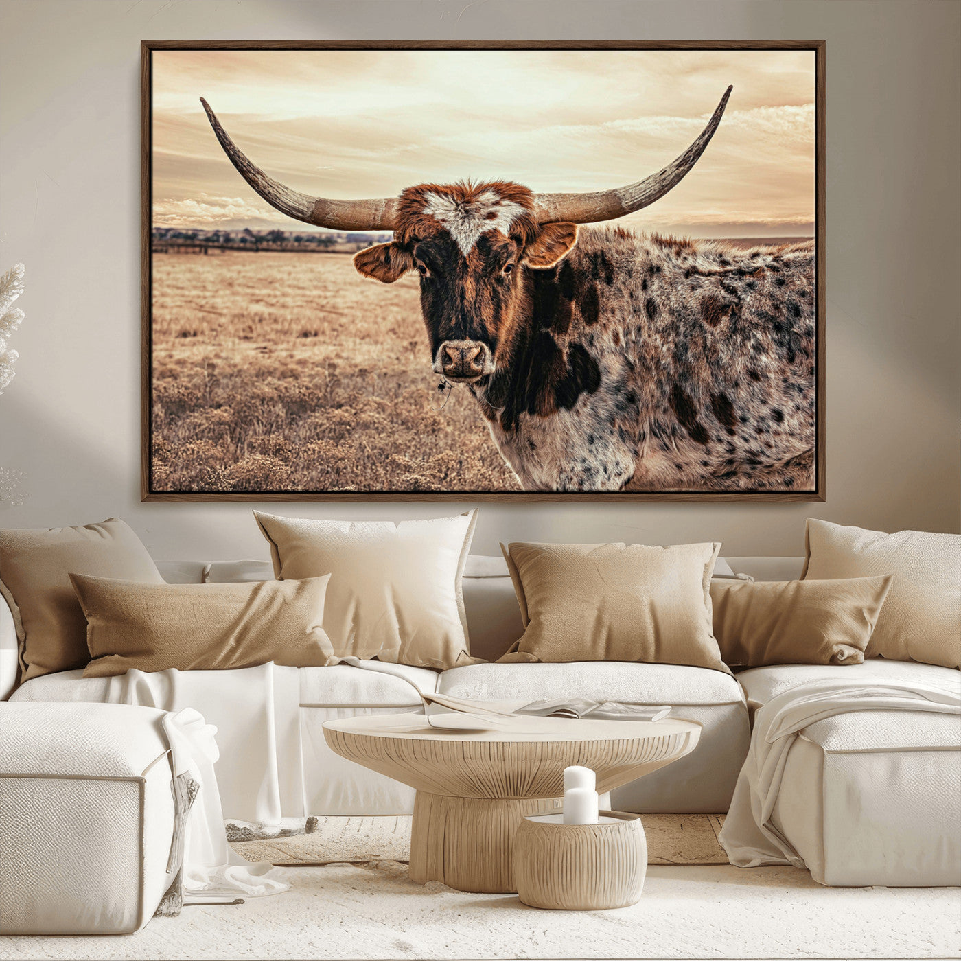 95745718-MGV-FC-36X24_Walnut-Texas Longhorn Wall Art – Western Cattle Photography Canvas Print, Rustic Ranch Animal Artwork Country Farmhouse Decor for Living