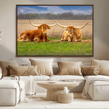 54598515-MGV-FC-36X24_Walnut-Texas Longhorns Wall Art – Rustic Cattle Ranch Canvas Print, Western Farmhouse Animal Photography Decor for Living Room, Office,
