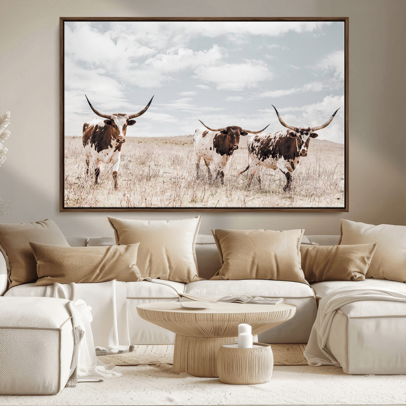 65621083-MGV-CV-36X24-Texas Longhorn Wall Art – Rustic Western Cattle Canvas Print, Southwestern Ranch Photography Decor for Living Room, Office,
