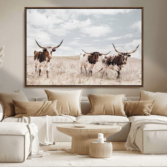 65621083-MGV-CV-36X24-Texas Longhorn Wall Art – Rustic Western Cattle Canvas Print, Southwestern Ranch Photography Decor for Living Room, Office,