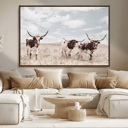 65621083-MGV-CV-36X24-Texas Longhorn Wall Art – Rustic Western Cattle Canvas Print, Southwestern Ranch Photography Decor for Living Room, Office,