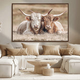 38651722-MGV-CV-36X24-Cow Wall Art – Rustic Longhorn Pair Canvas Print, Western Farmhouse Animal Painting, Country Ranch Decor for Living Room, Bedroom,