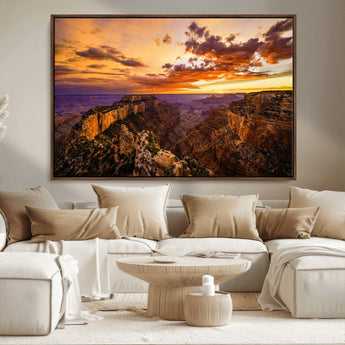 75573843-MGV-CV-36X24-Grand Canyon Sunset Wall Art – Panoramic Canyon Landscape Canvas Print, Dramatic Desert Cliffs Artwork, Nature Inspired Scenic