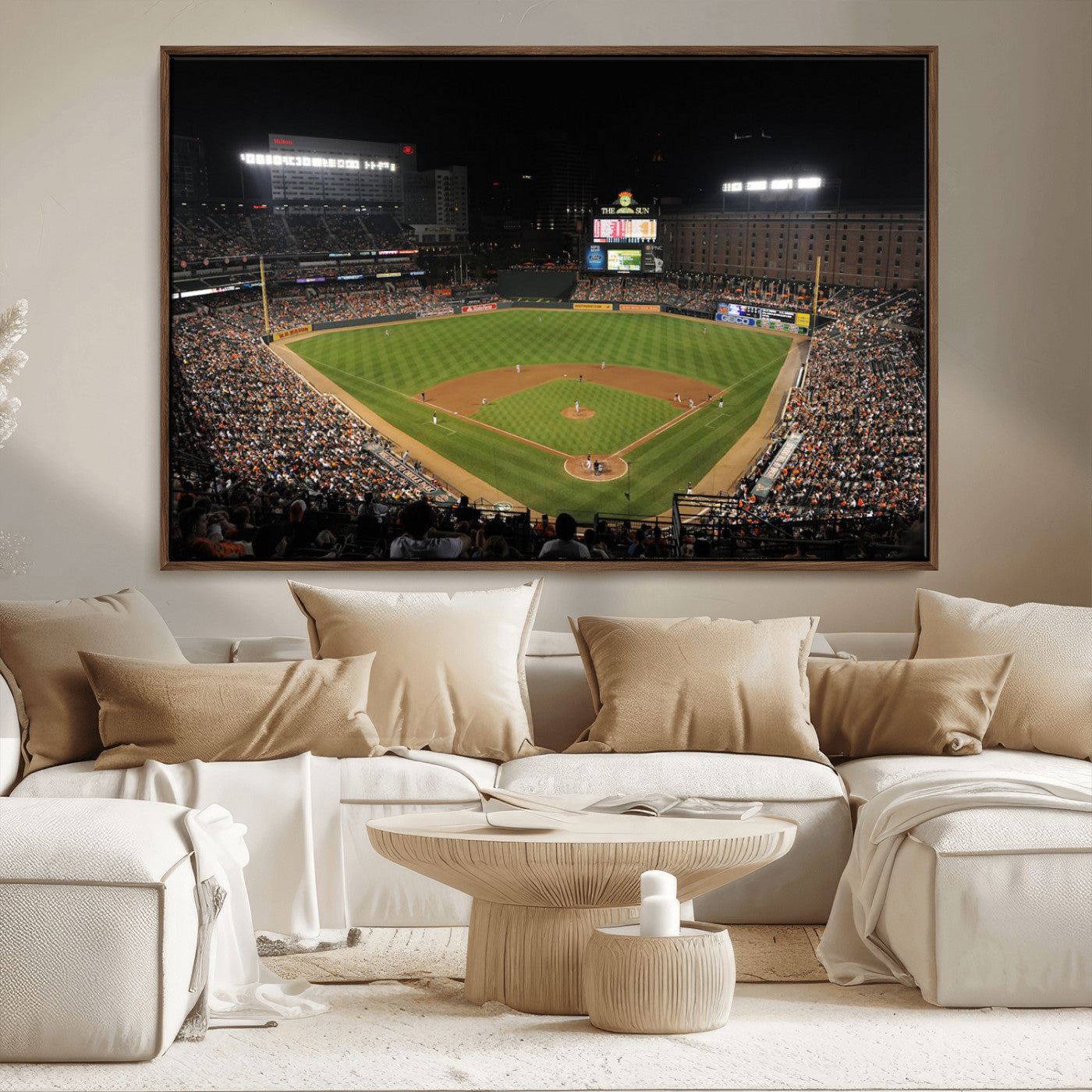 26445161-MGV-CV-36X24-Baseball Stadium at Night – Panoramic Ballpark Canvas Wall Art, Sports Decor for Man Cave, Office, Game Room, Sports Bar, Baseball