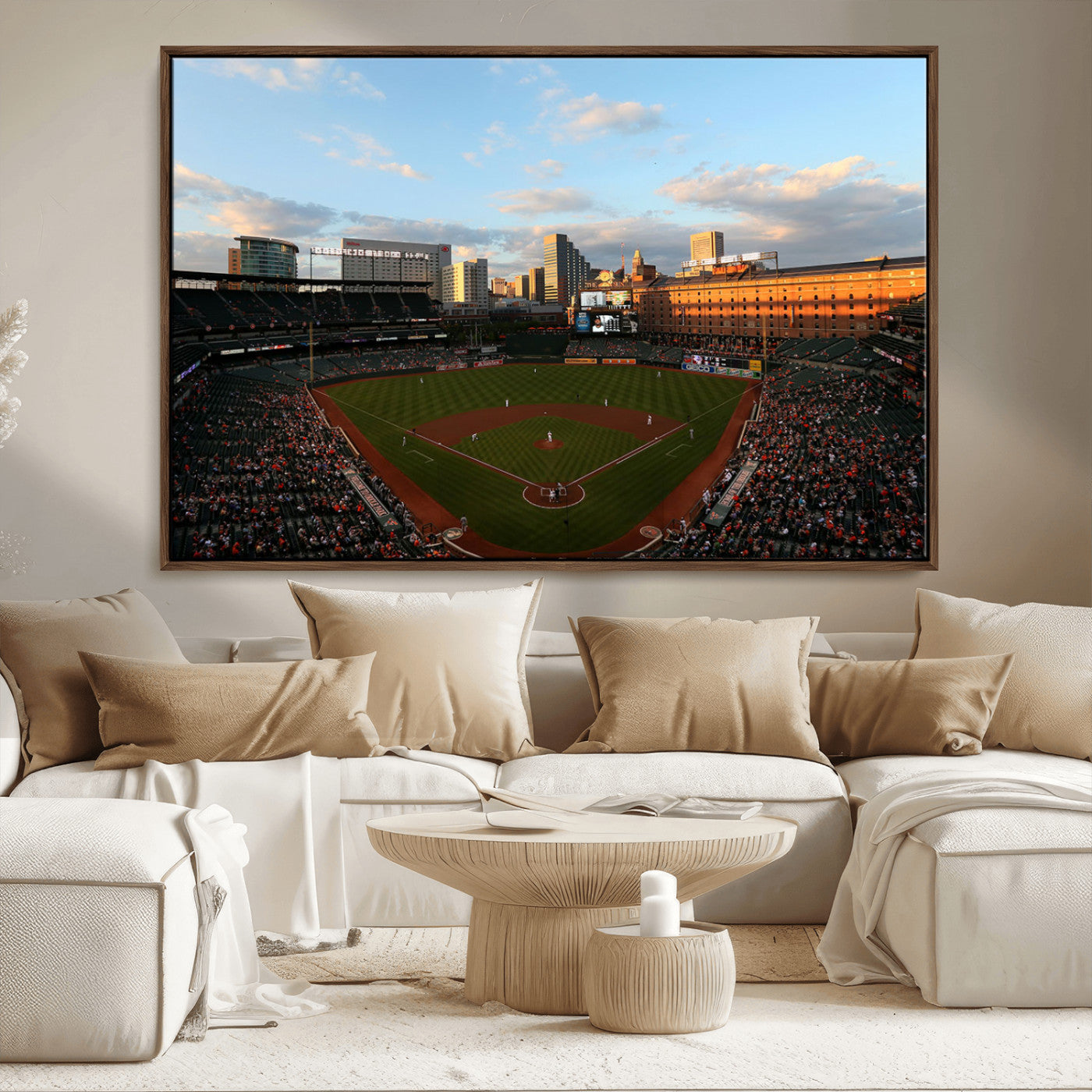 22285236-MGV-CV-36X24-Baseball Stadium Sunset – Panoramic Ballpark Canvas Wall Art, Sports Decor for Office, Man Cave, Game Room, Sports Bar, Baseball