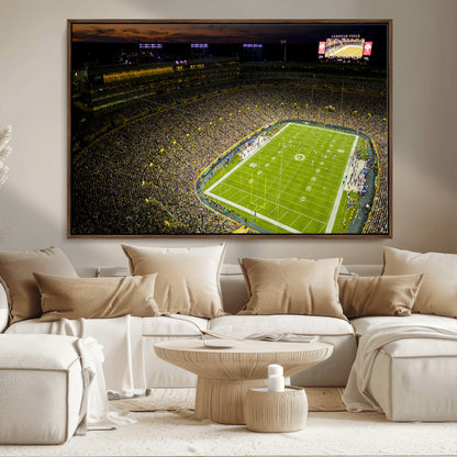 23655234-MGV-FC-36X24_Walnut-Lambeau Field Stadium Wall Art – American Football Night Game Canvas Print with Packed Crowd and Lights – Sports Decor for Man