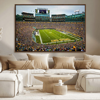96617112-MGV-FC-36X24_Walnut-Lambeau Field Wall Art – Green Bay Packers NFL Football Stadium Canvas Print – Game Day Crowd Sports Decor for Man Cave, Bar, or