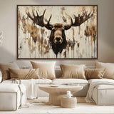 34496536-MGV-CV-36X24-Rustic Moose Wall Art – Modern Abstract Animal Canvas Print – Majestic Moose Head Painting with Neutral Earth Tones for Cabin,