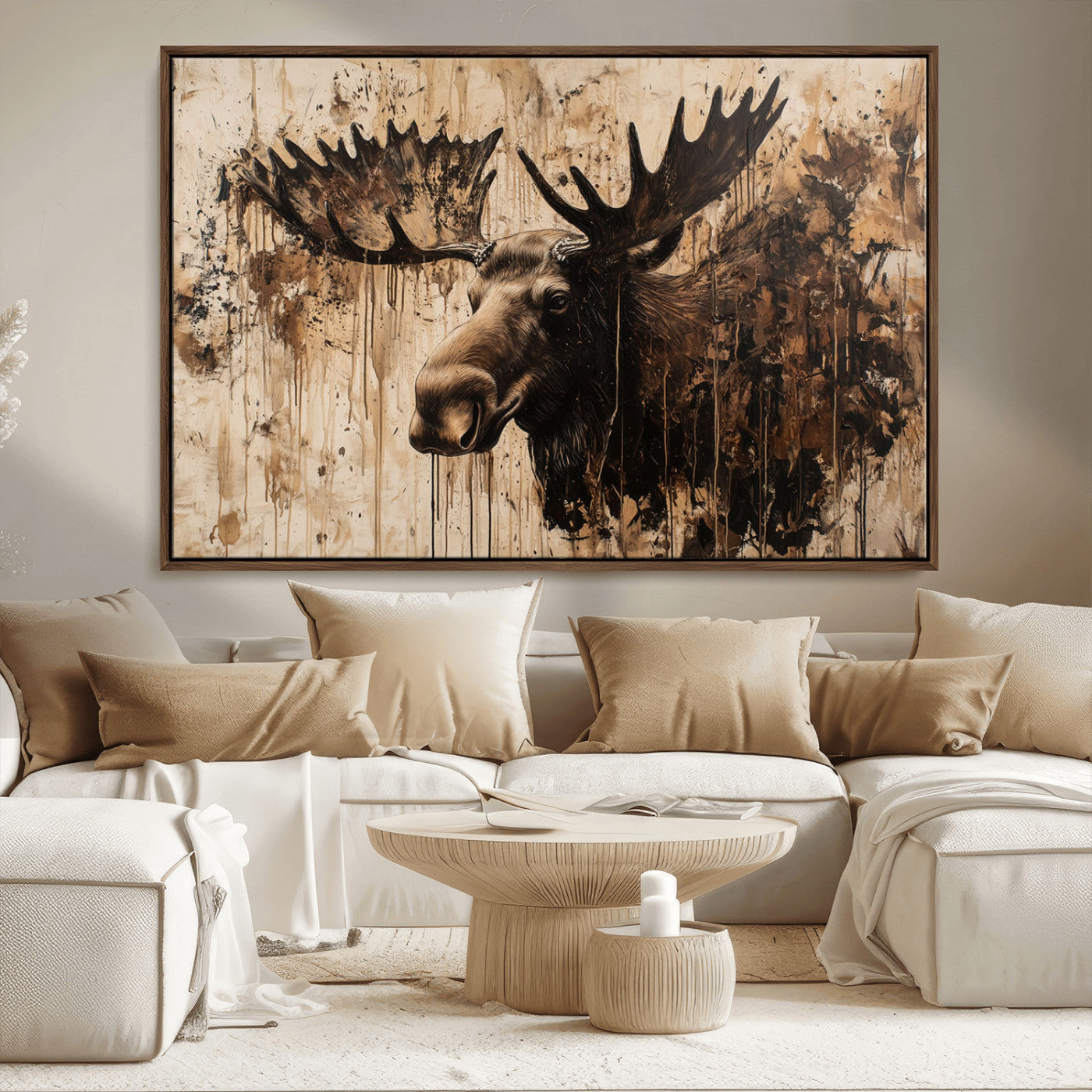 83505059-MGV-FC-36X24_Walnut-Majestic Moose Wall Art – Rustic Animal Canvas Painting – Wilderness Wildlife Decor with Earthy Tones for Cabin, Lodge, Farmhouse,