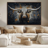 93195031-MGV-FC-36X24_Walnut-Dark Longhorn Bull Wall Art – Western Steer Canvas Print, Moody Rustic Animal Painting for Man Cave, Ranch House, Office or Modern
