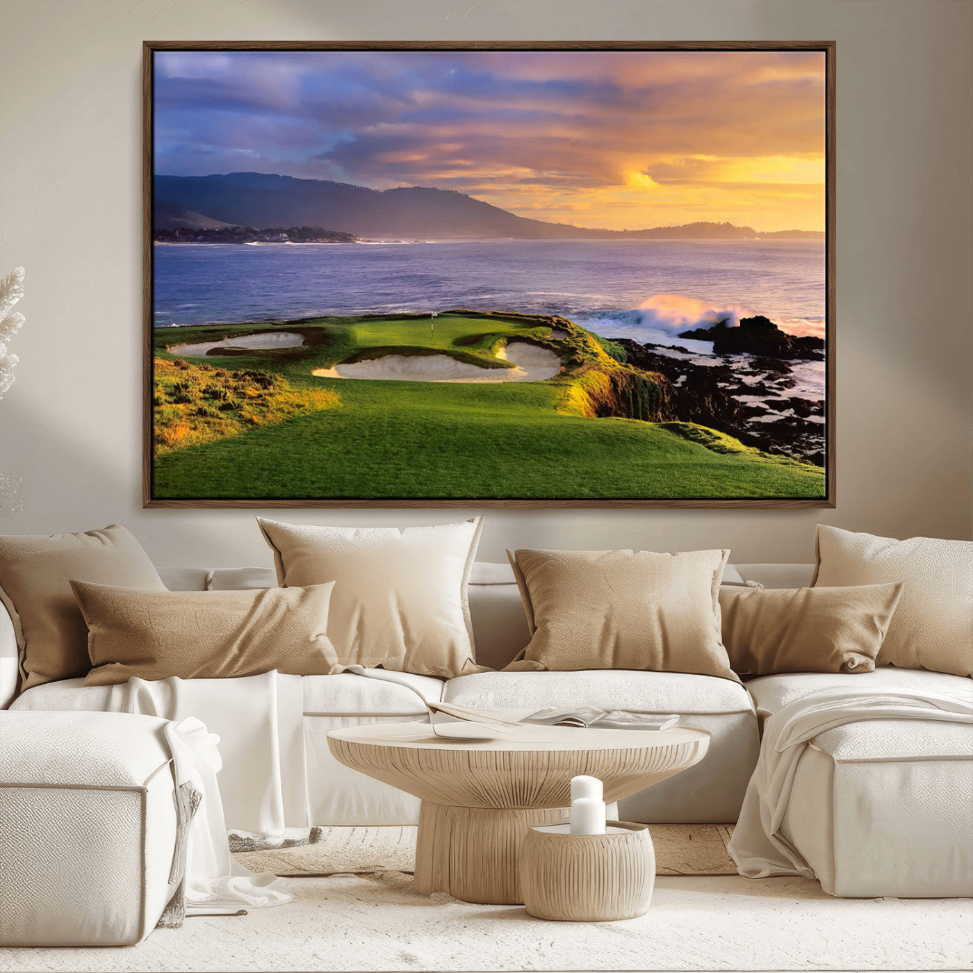 39644075-MGV-CV-36X24-Golf Course Wall Art – Coastal Sunset Canvas Print, Scenic Oceanfront Fairway Landscape Decor for Office, Man Cave, or Living Room