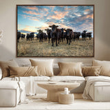 13867292-MGV-CV-36X24-Black Cattle Wall Art – Rustic Ranch Herd Canvas Print, Western Farmhouse Country Landscape Decor for Living Room, Office, or
