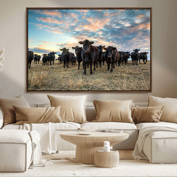 13867292-MGV-CV-36X24-Black Cattle Wall Art – Rustic Ranch Herd Canvas Print, Western Farmhouse Country Landscape Decor for Living Room, Office, or