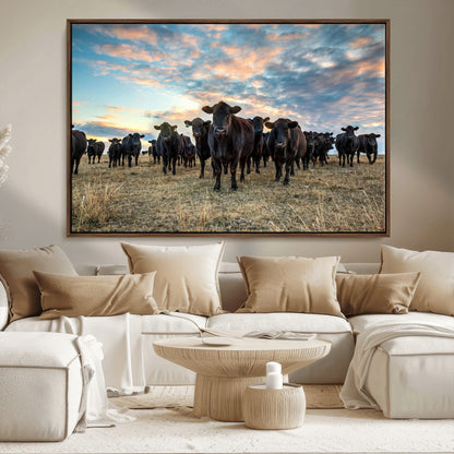 13867292-MGV-CV-36X24-Black Cattle Wall Art – Rustic Ranch Herd Canvas Print, Western Farmhouse Country Landscape Decor for Living Room, Office, or