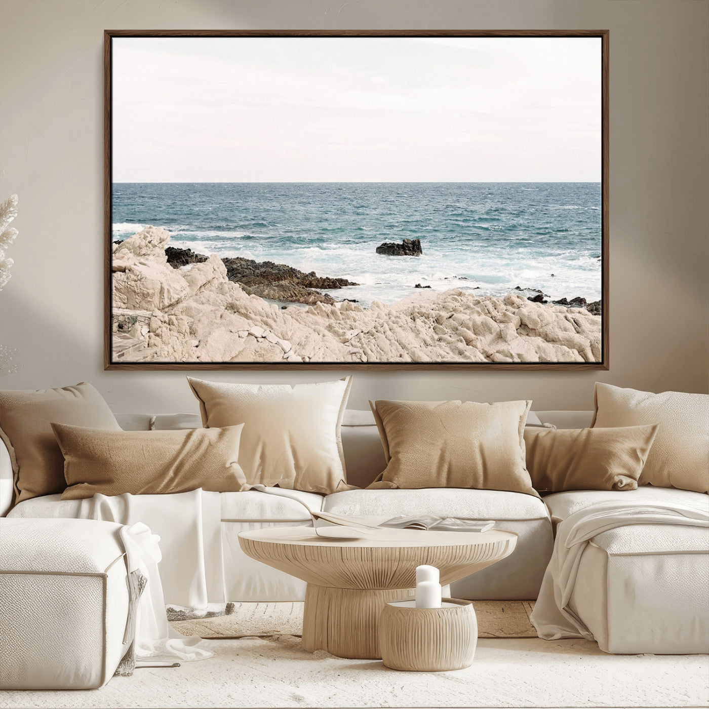 25481980-MGV-CV-36X24-Ocean Coastal Wall Art – Rocky Shoreline and Waves Canvas Print, Serene Beach Landscape Decor for Living Room, Bedroom, or Office