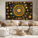 45478523-MGV-FC-36X24_Walnut-Abstract Circle Wall Art – Bold Black and Gold Dot Painting Canvas Print, Modern Geometric Mandala Style Decor for Living Room or