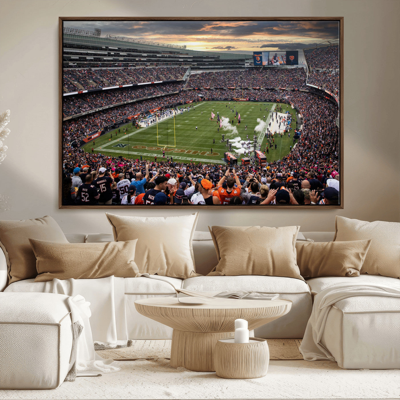 87578930-MGV-CV-36X24-Soldier Field Wall Art – Chicago Bears Football Stadium Sunset Canvas Print, Game Day Sports Decor for Man Cave, Bar, Office, or