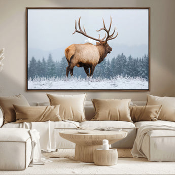 85177251-MGV-CV-36X24-Elk Wall Art – Majestic Wildlife Canvas Print of Bull Elk Snowy Forest, Rustic Nature Decor for Living Room, Cabin, or Office