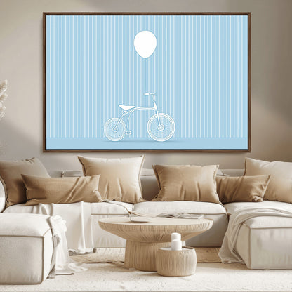 56479838-MGV-CV-36X24-Bicycle Wall Art – Minimalist Blue Canvas Print with Balloon Illustration, Modern Decor Artwork for Kids Room, Nursery, or Living