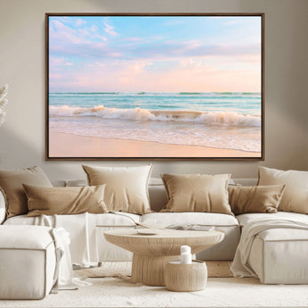 88024944-MGV-CV-36X24-Beach Landscape Wall Art – Coastal Ocean Canvas Print with Gentle Waves and Pastel Sky, Serene Seascape Photography for Living