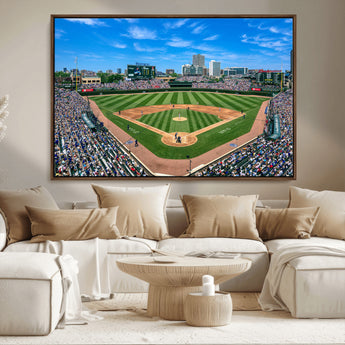 56213978-MGV-CV-36X24-Wrigley Field Baseball Stadium Canvas Wall Art – Packed Crowd Sports Stadium Print, City Skyline Baseball Field Canvas for Game