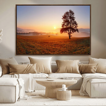 57919623-MGV-CV-36X24-Golden Sunrise Landscape Canvas Wall Art - Framed Misty Field Print, Large Nature Canvas for Living Room, Office, or Home Decor