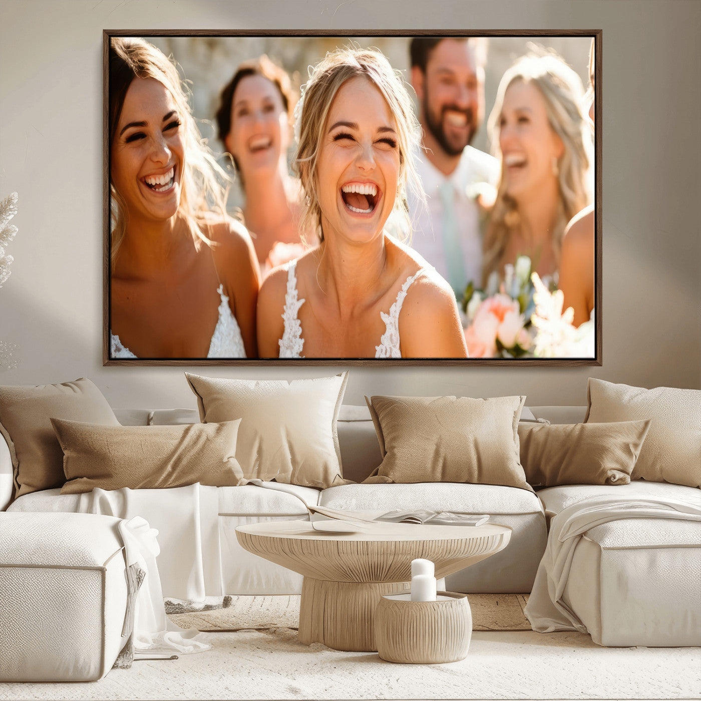 CSTM912-MGV-FC-36X24_Walnut-Framed Wedding Canvas Print - Custom Wall Art Keepsake for Couples, Elegant Home Decoration Gift, Create Your Own Photo Canvas