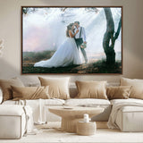 CSTM913-MGV-FC-36X24_Walnut-Framed Wedding Canvas Print - Custom Wall Art Keepsake for Couples, Elegant Home Decoration Gift, Create Your Own Photo Canvas