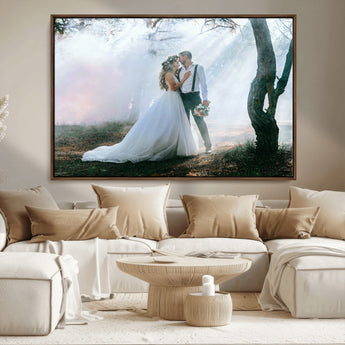 CSTM913-MGV-FC-36X24_Walnut-Framed Wedding Canvas Print - Custom Wall Art Keepsake for Couples, Elegant Home Decoration Gift, Create Your Own Photo Canvas