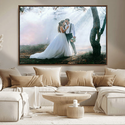 CSTM913-MGV-FC-36X24_Walnut-Framed Wedding Canvas Print - Custom Wall Art Keepsake for Couples, Elegant Home Decoration Gift, Create Your Own Photo Canvas