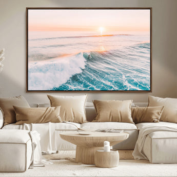34064591-MGV-CV-36X24-Surfing Wall Art – Sunset Ocean Wave Canvas Print, Surfer Riding Sea Photography Decor for Bedroom, Living Room, Office, Coastal