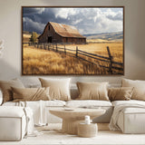 23718739-MGV-FC-36X24_Walnut-Farmhouse Wall Art – Rustic Barn and Golden Wheat Field Canvas Print, Country Landscape Photography Decor for Bedroom, Living