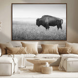 90861202-MGV-CV-36X24-Black and White Bison Canvas Wall Art – Rustic American Buffalo Print, Western Wildlife Photography for Farmhouse, Cabin, Office